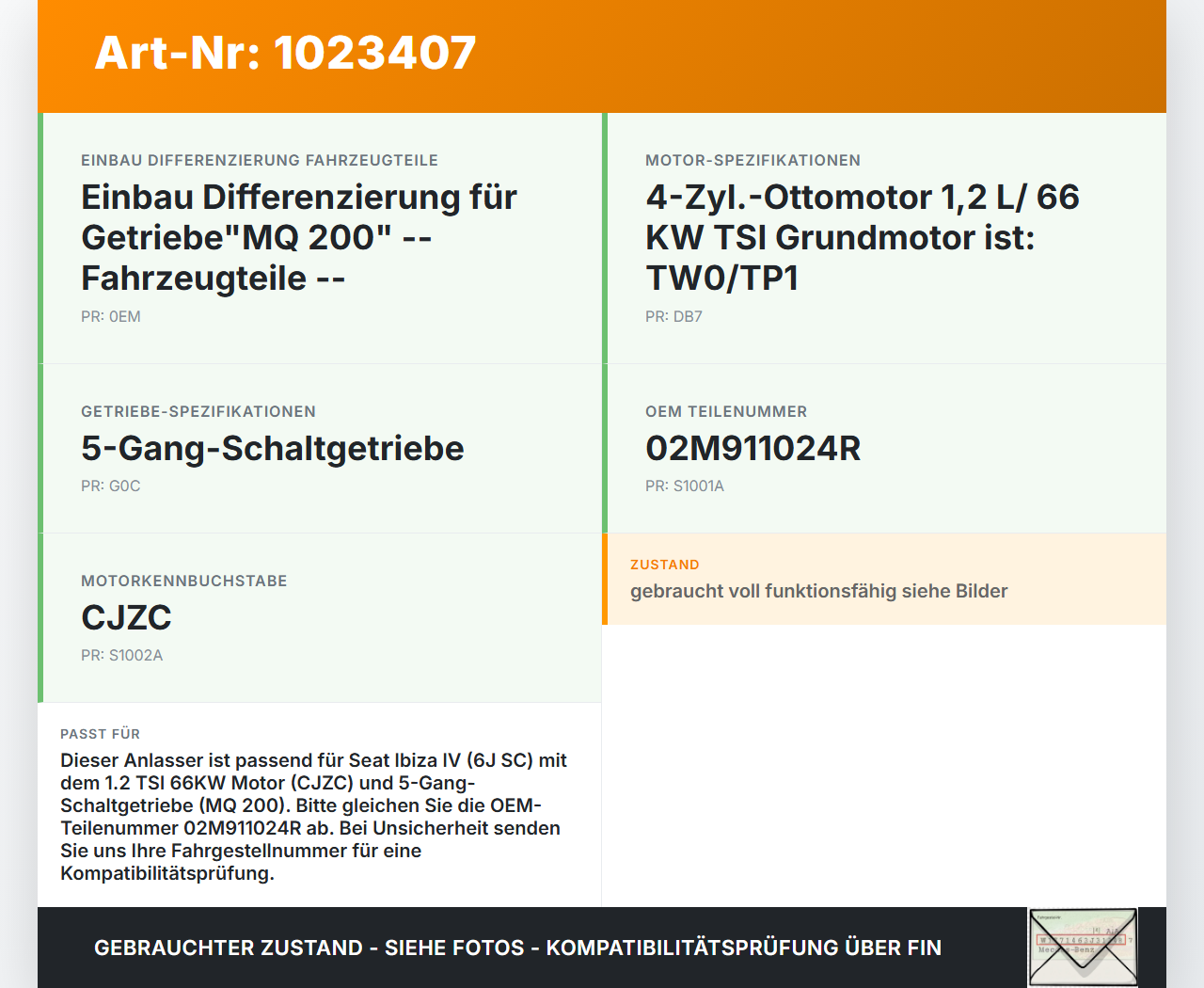 Seat Ibiza IV 6J SC 12-15 TSI 1,2 66KW Anlasser Starter Seat Ibiza IV 6J SC 12-15 22.06.2015 02M911024R 0001177008... Vorschau 3