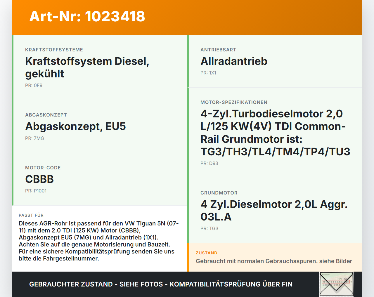 VW Tiguan 5N 07-11 TDI 2,0 125KW Abgasleitung AGR Rohr Leitung VW Tiguan 5N 07-11 25.09.2009 03L131521AK gebraucht Vorschau 3
