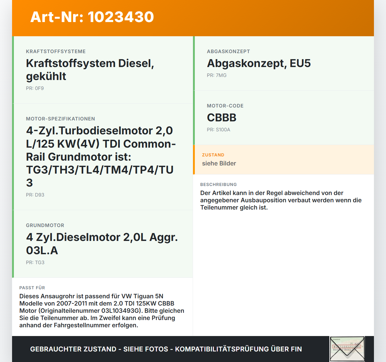 VW Tiguan 5N 07-11 TDI 2,0 125KW Ansaugrohr Ladeluftschlauch Luftschlauch Pos.1 VW Tiguan 5N 07-11 25.09.2009... Vorschau 3