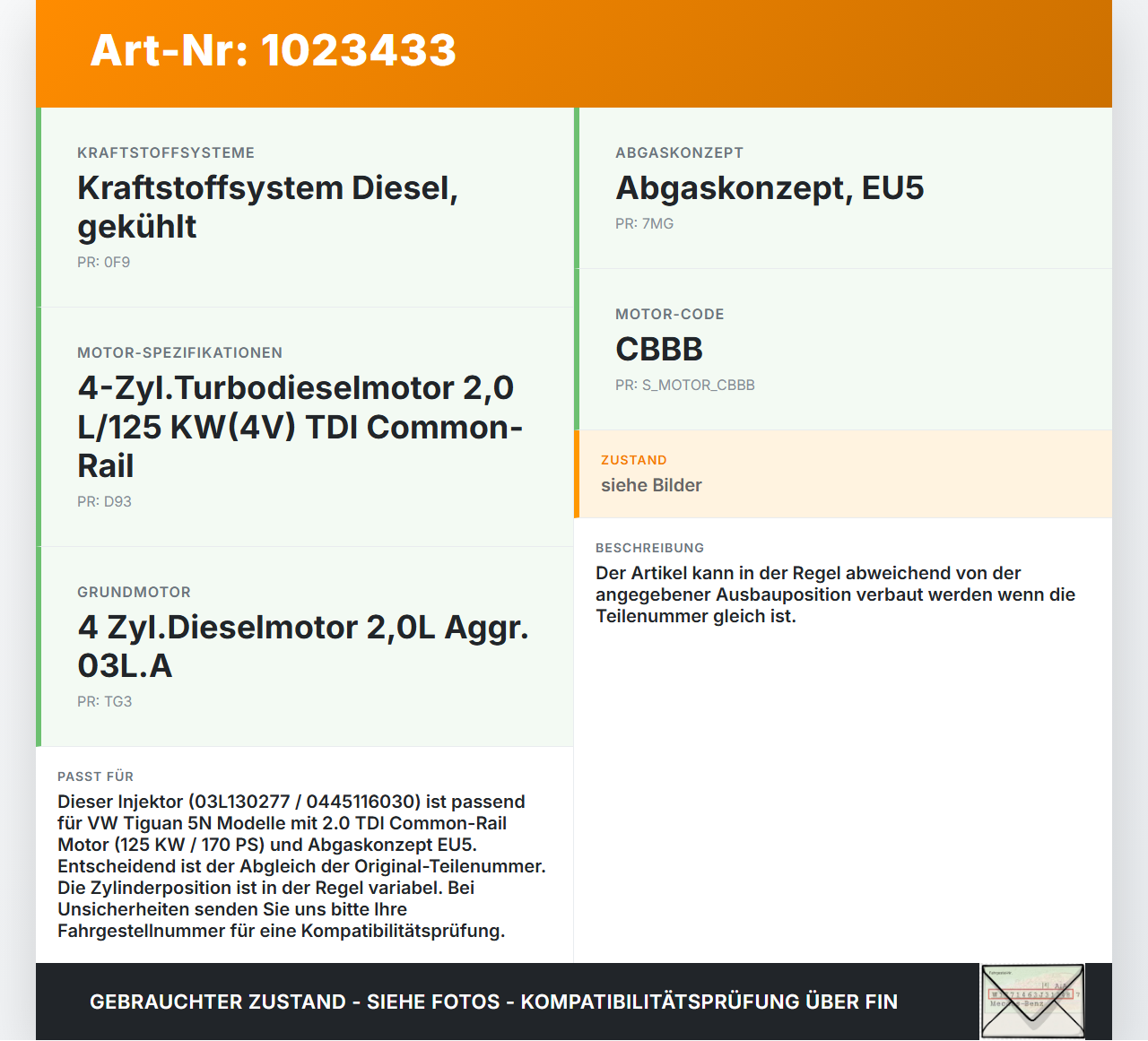 VW Tiguan 5N 07-11 TDI 2,0 125KW Injektor Einspritzdüse Zyl.3 VW Tiguan 5N 07-11 25.09.2009 03L130277 0445116030... Vorschau 3