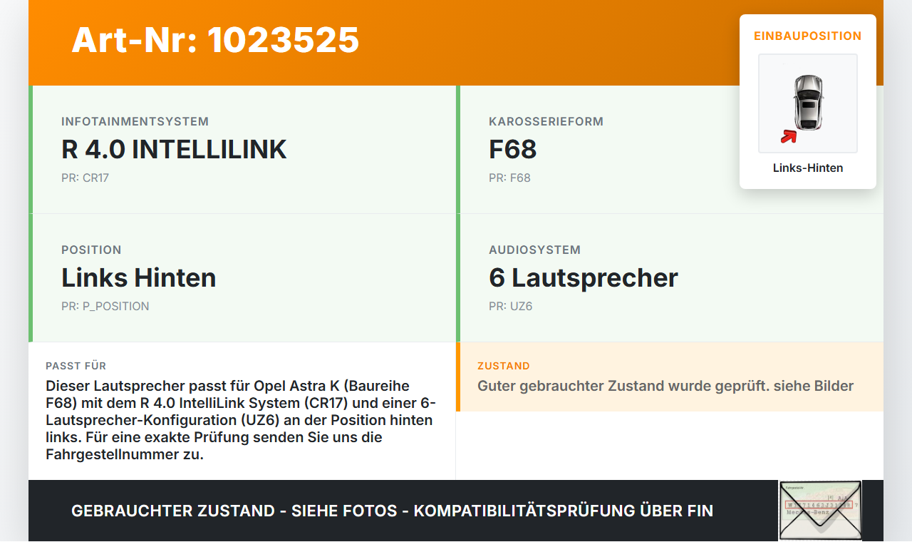 Opel Astra K 19-21 Lautsprecher Links Hinten Opel Astra K 19-21 26.01.2021 39146485 gebraucht Vorschau 3