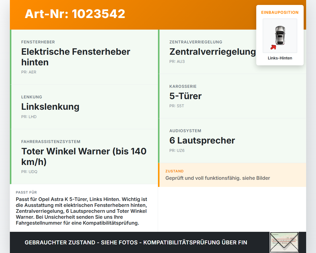 Opel Astra K 19-21 5T Kabelbaum für Tür und Fensterheber Links Hinten Opel Astra K 19-21 26.01.2021 39217833 gebraucht Vorschau 3