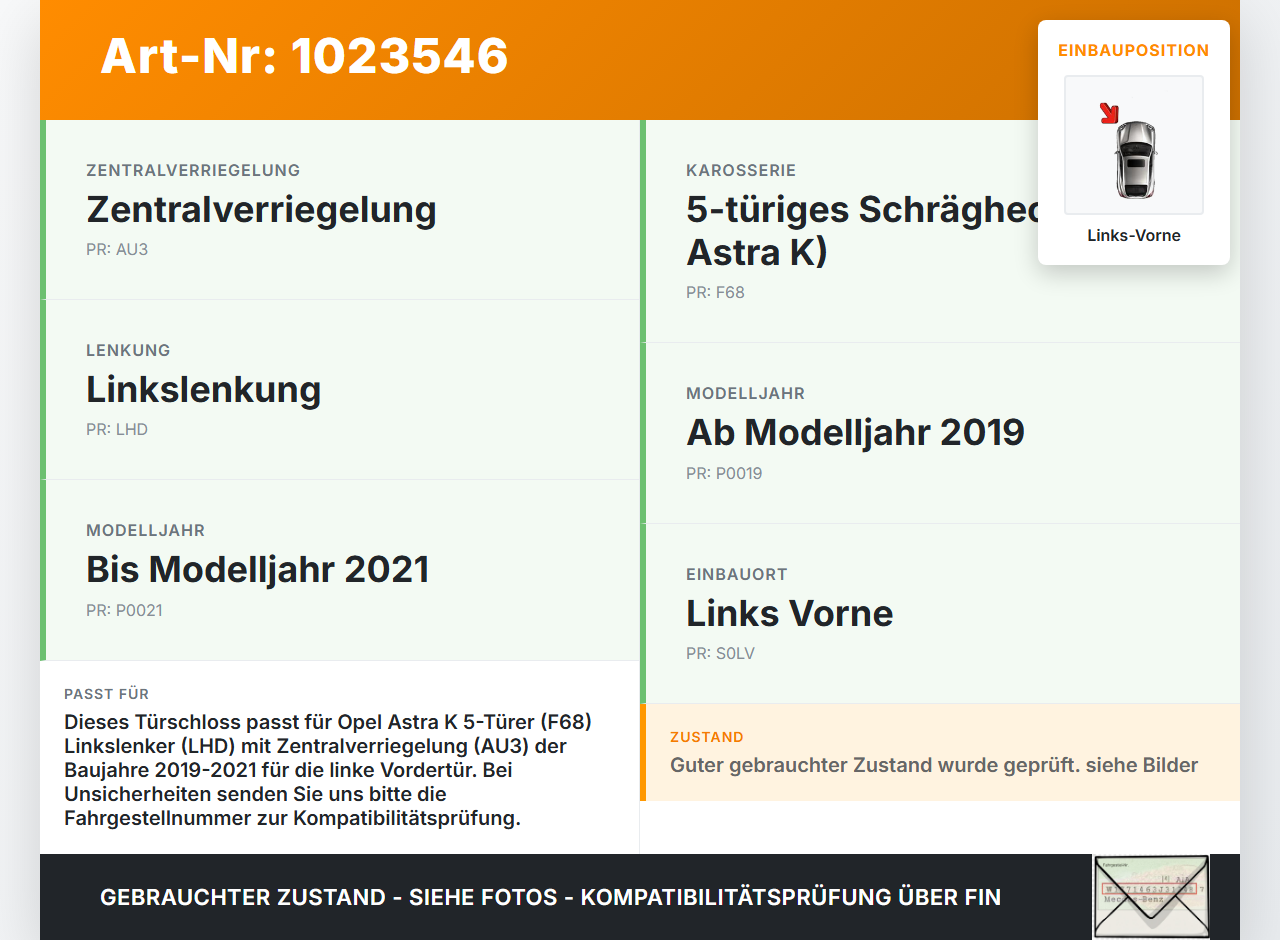 Opel Astra K 19-21 5T Türschloss mit ZV Stellmotor Links Vorne Opel Astra K 19-21 26.01.2021 915-C3039071A C-479139... Vorschau 3
