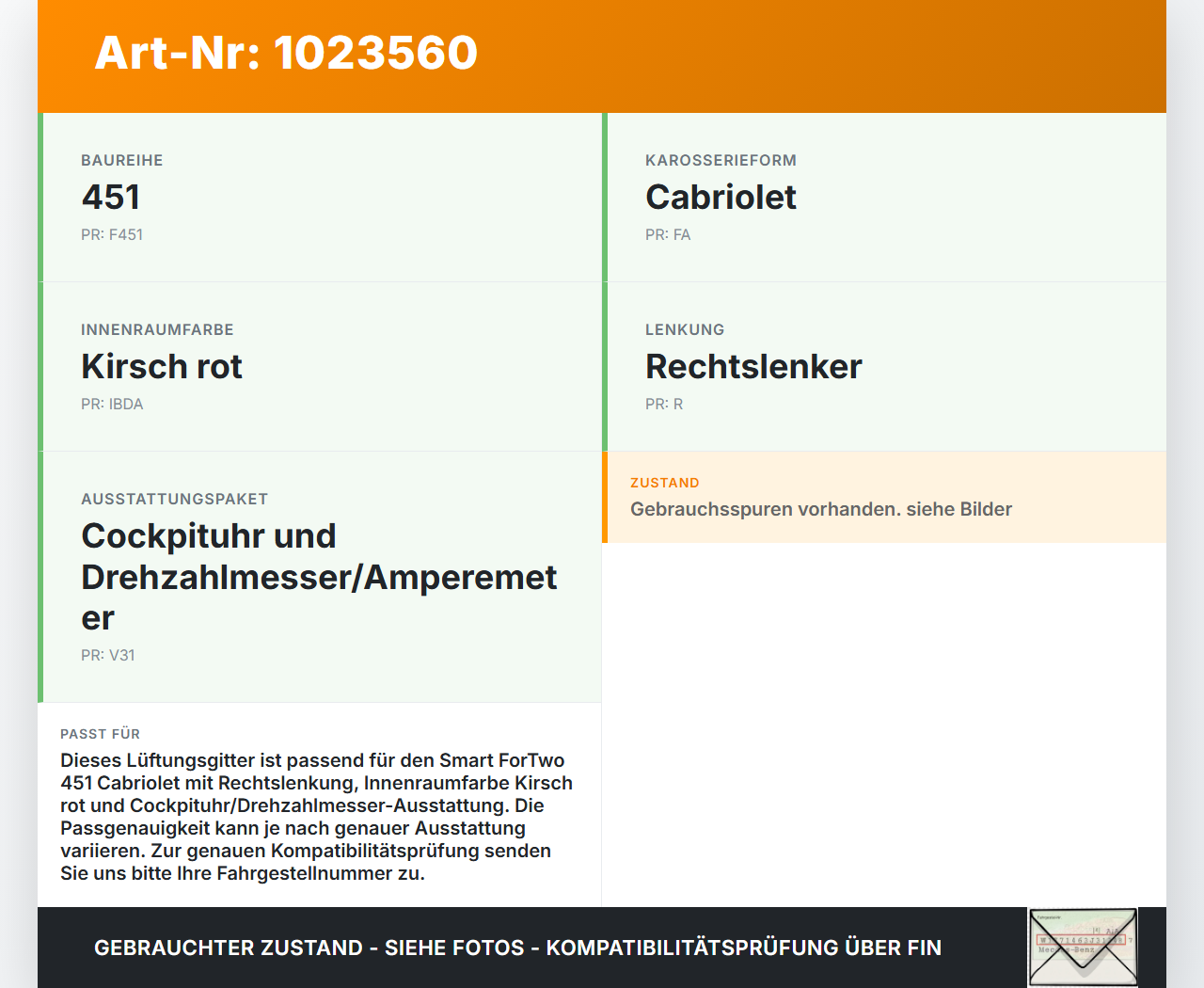 Smart ForTwo 451 07-10 Luftdusche Luftdüse Mitte Smart ForTwo 451 07-10 01.12.2009 A4518300354 gebraucht Vorschau 3