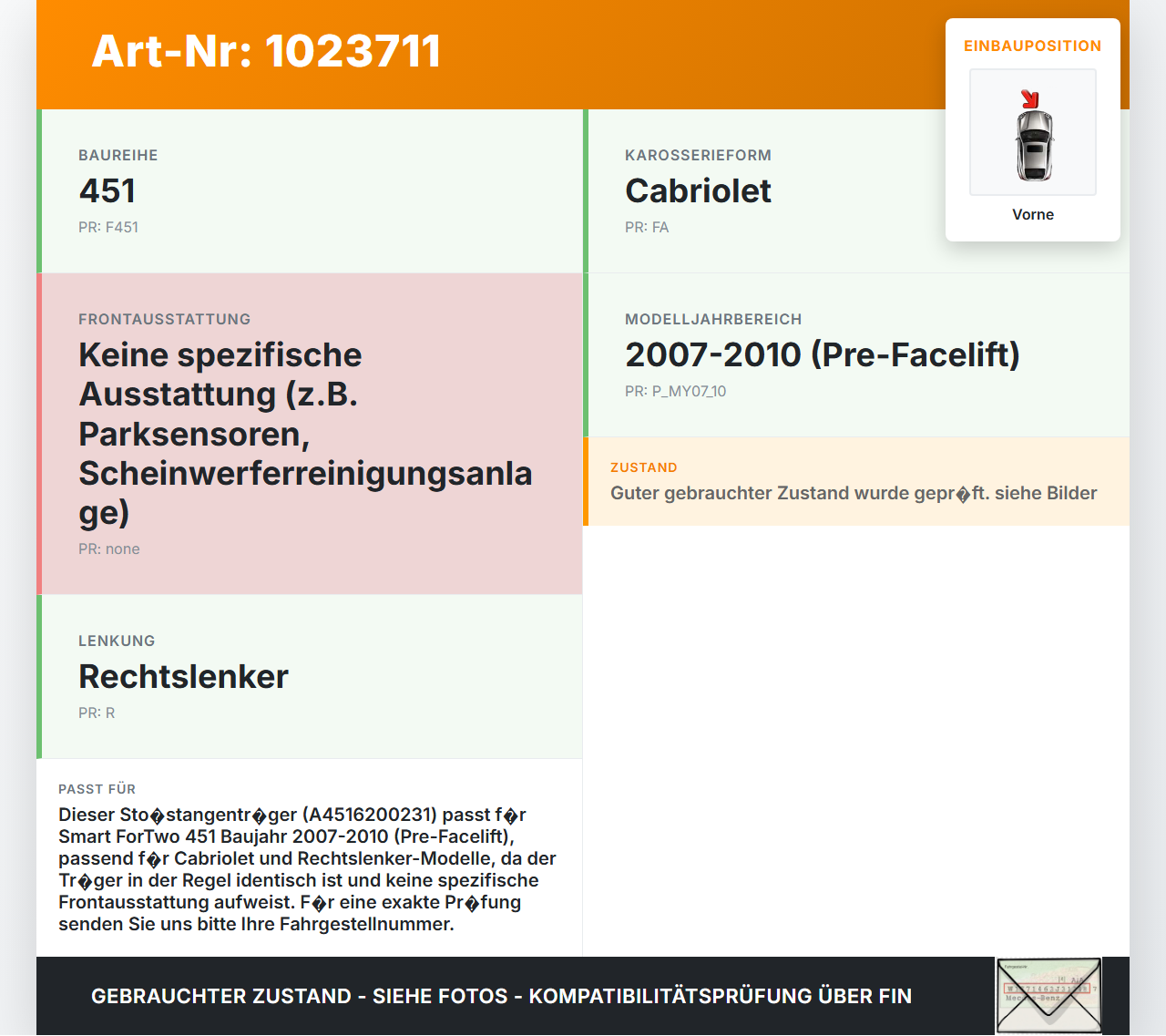 Smart ForTwo 451 07-10 Stoßstangenträger Stoßfängerträger Querträger Vorne Smart ForTwo 451 07-10 01.12.2009... Vorschau 3