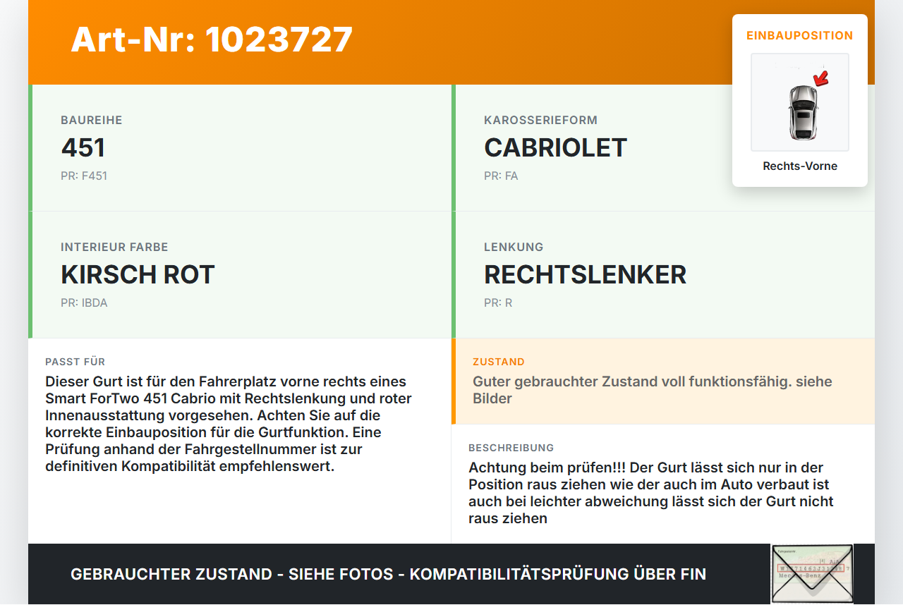 Smart ForTwo 451 07-10 Cabrio Gurt Sicherheitsgurt m. Gurtstraffer Fahrer Rechts Vorne Smart ForTwo 451 07-10... Vorschau 3