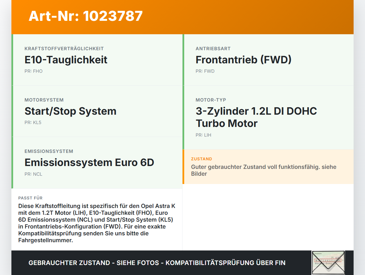 Opel Astra K 19-21 1,2T 96KW Leitung Kraftstoffleitung Kraftstoffschlauch Opel Astra K 19-21 26.01.2021 39017041... Vorschau 3