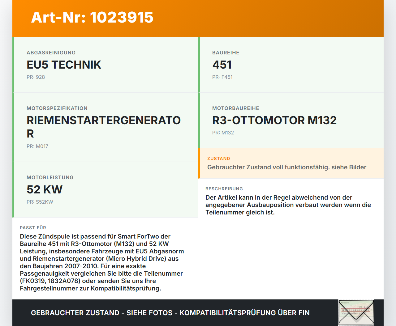 Smart ForTwo 451 07-10 1,0 52KW Zündspule Zündmodul Stabzündspule 3 Smart ForTwo 451 07-10 01.12.2009 FK0319... Vorschau 3