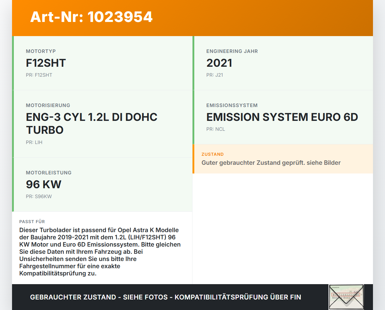 Opel Astra K 19-21 1,2T 96KW LIH Turbolader Turbo Abgasturbolader Opel Astra K 19-21 26.01.2021 A2C15879700... Vorschau 3