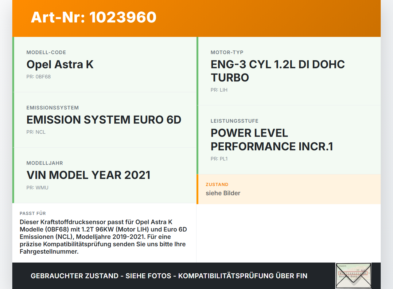Opel Astra K 19-21 1,2T 96KW Railsensor Drucksensor für Kraftstoffdruck Opel Astra K 19-21 26.01.2021 12684286... Vorschau 3