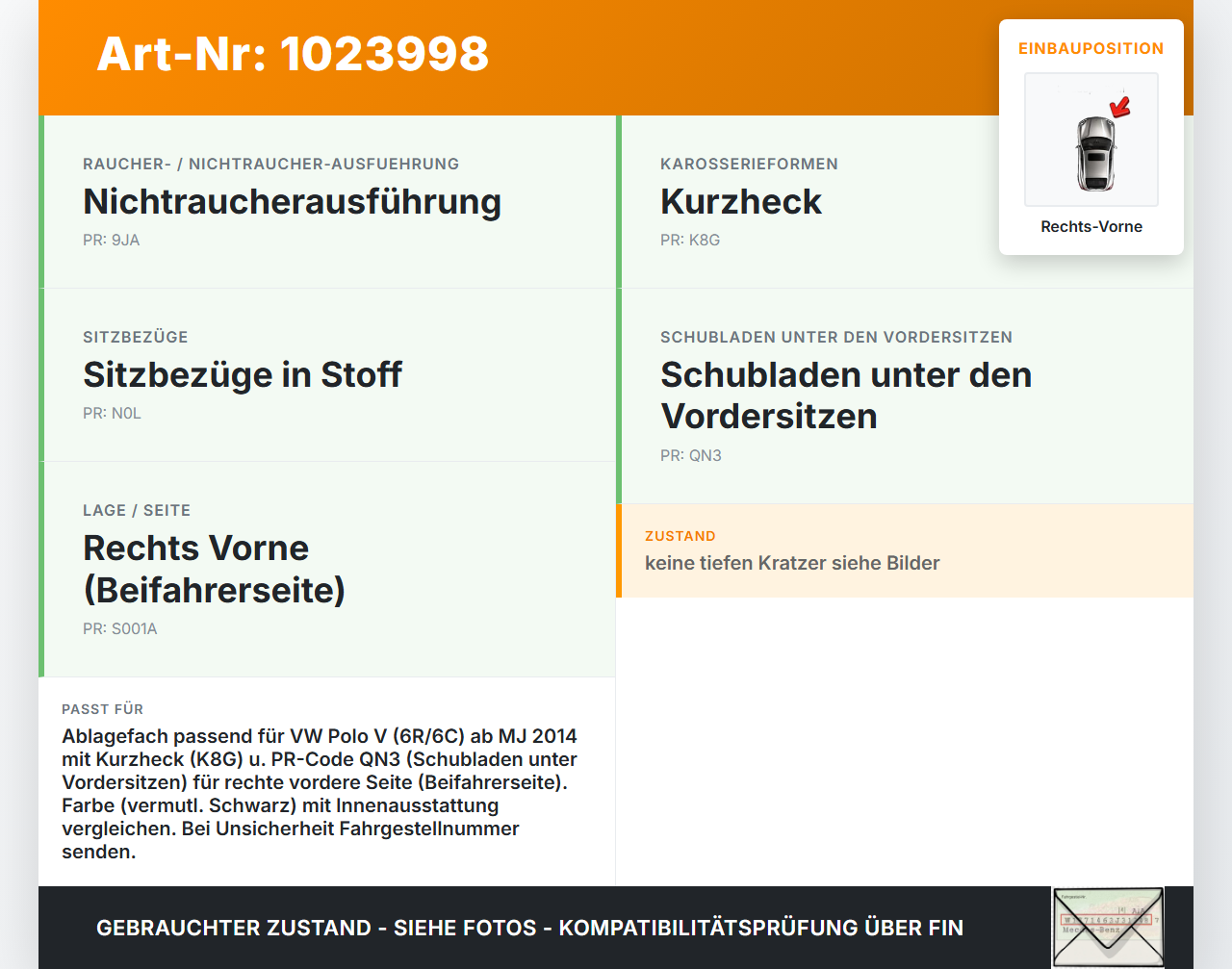 VW Polo V 6R 14-17 5T Ablagefach Staufach Fach Rechts Vorne VW Polo V 6R 14-17 11.12.2014 gebraucht Vorschau 3