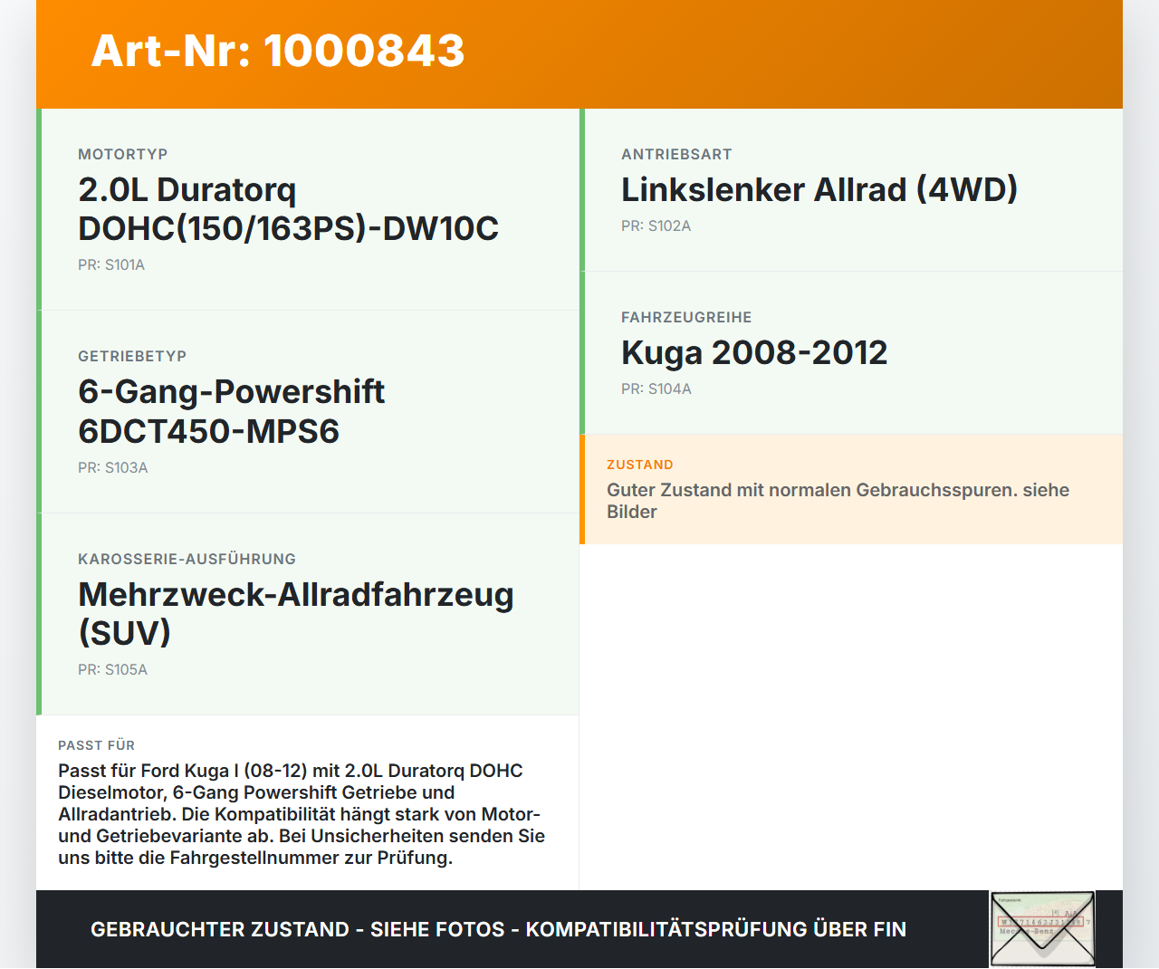 Ford Kuga I 08-12 TDCi 2,0 120KW Vorderachse Motorträger Motorhalter Achsträger Ford Kuga I 08-12 20.09.2012... Vorschau 3