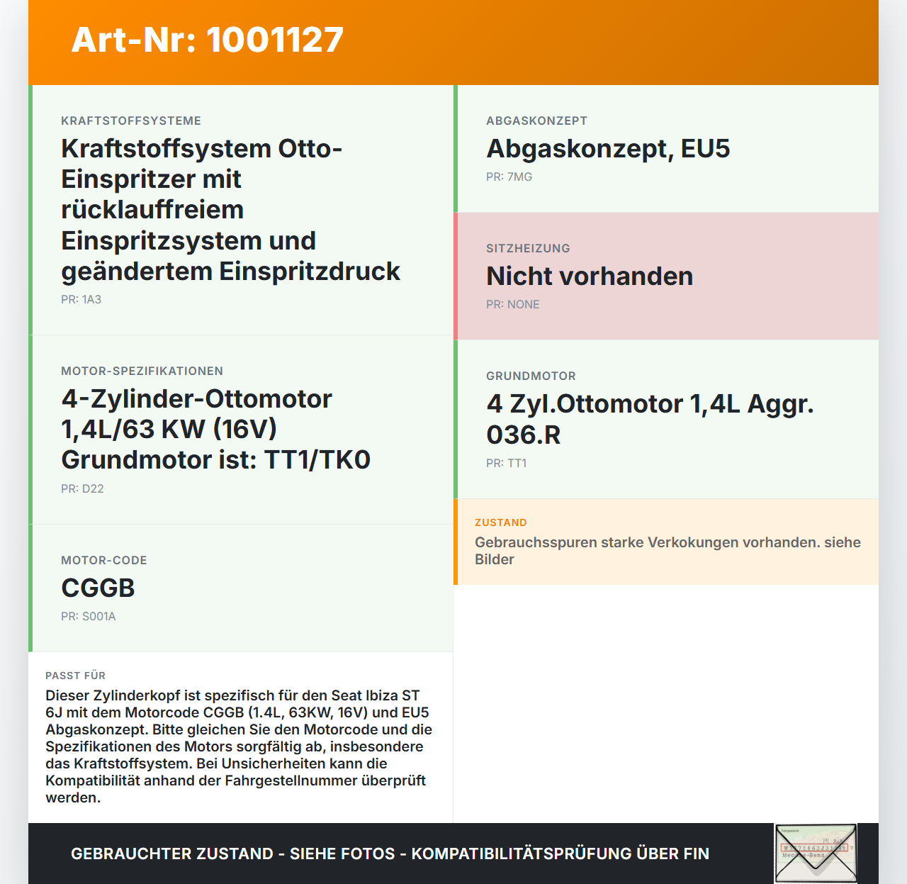 Seat Ibiza ST 6J 1,4 63KW CGGB Zylinderkopf Seat Ibiza ST 6J 25.04.2013 036103351M gebraucht Vorschau 3