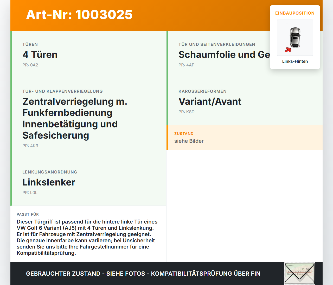 VW Golf 5K 6 VI Variant 08-12 5T Türgriff Griffmuschel Griff Innen Links Hinten VW Golf 5K 6 VI Variant 08-12... Vorschau 3