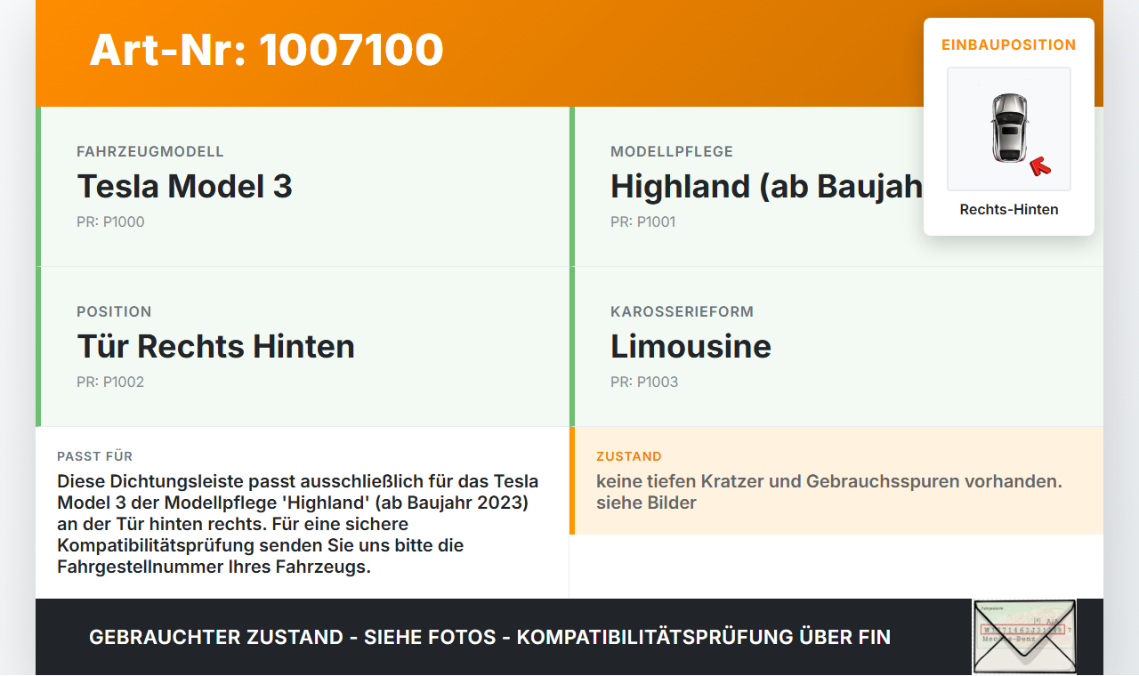 Tesla Model 3 LR Highland Leiste für Tür Scheibendichtung Rechts Hinten Tesla Model 3 LR Highland 16.01.2024... Vorschau 3