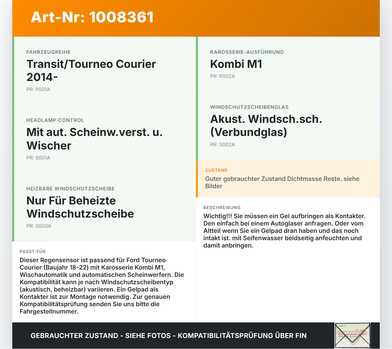 Ford Tourneo Courier 18-22 Regensensor Ford Tourneo Courier 18-22 30.12.2017 LT7T-17D547-AA EB3T-17D547 gebraucht Vorschau 3