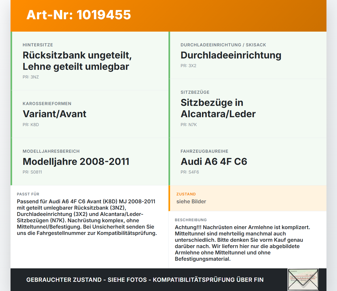 Audi A6 4F C6 08-11 Armlehne Mittelarmlehne Auflage für Rücksitzbank Audi A6 4F C6 08-11 10.03.2009 4F0885081B gebraucht Vorschau 3