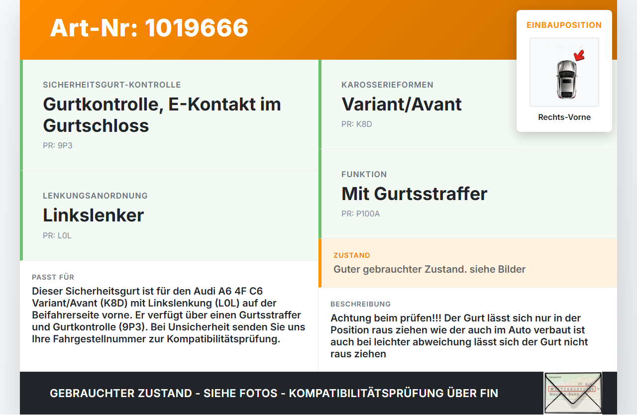 Audi A6 4F C6 08-11 Kombi Gurt Sicherheitsgurt Rechts Vorne mit Gurtsstraffer Audi A6 4F C6 08-11 10.03.2009... Vorschau 3