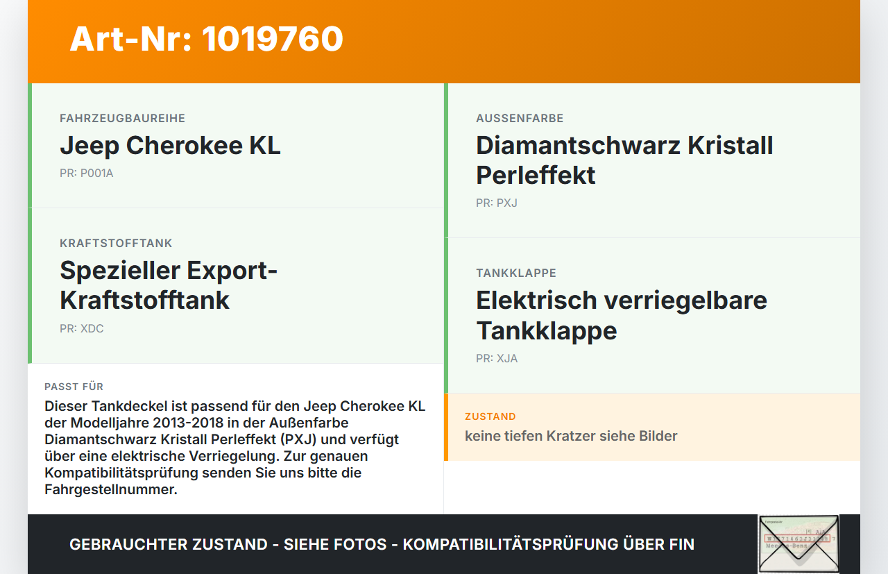 Jeep Cherokee KL 13-18 Tankdeckel Tankklappe PXJ Jeep Cherokee KL 13-18 01.01.2017 68102574AA 93785T gebraucht Vorschau 3