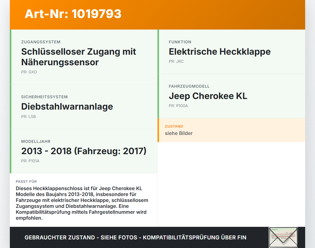 Jeep Cherokee KL 13-18 Schloss f. Heckklappe Heckklappenschloss Verriegelung Jeep Cherokee KL 13-18 01.01.2017... Vorschau 3