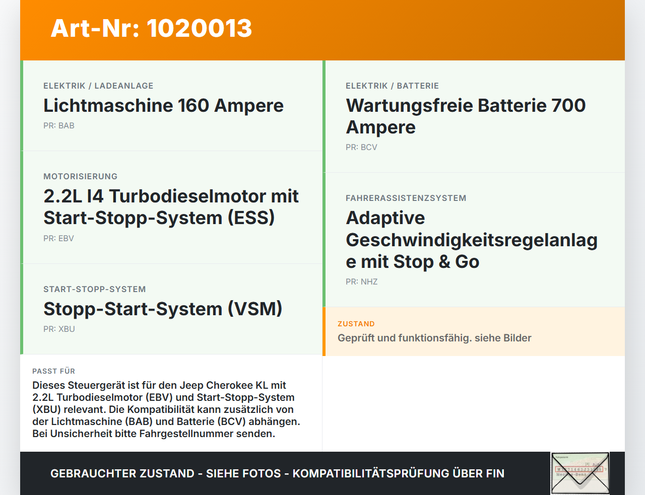 Jeep Cherokee KL 13-18 Steuergerät ECU Modul Wechselrichter Spannungsstabilisator Jeep Cherokee KL 13-18 01.01.2017... Vorschau 3