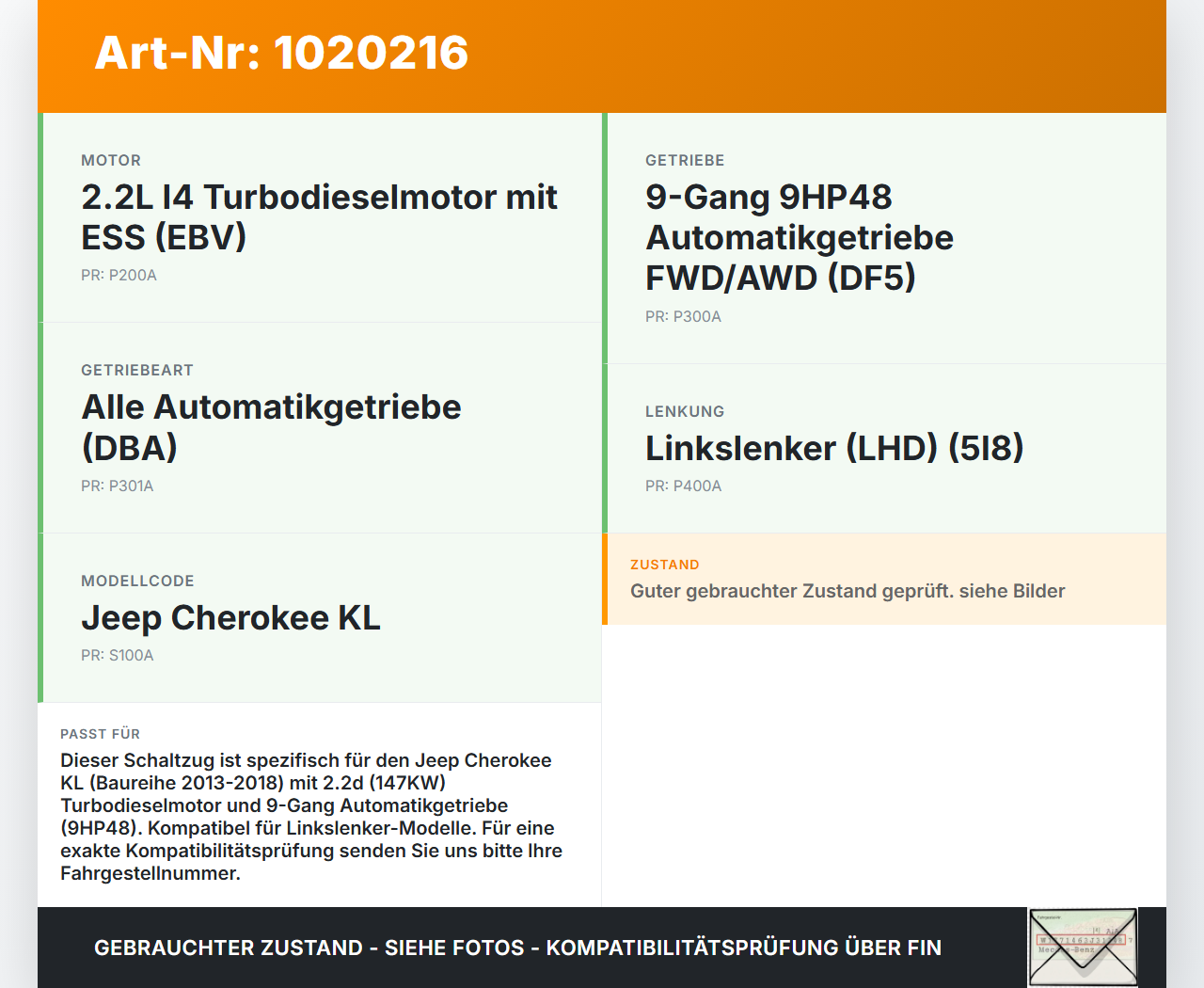 Jeep Cherokee KL 13-18 2,2d 147KW Autom Schaltzug Schaltseilzug Schaltseil Jeep Cherokee KL 13-18 01.01.2017 gebraucht Vorschau 3