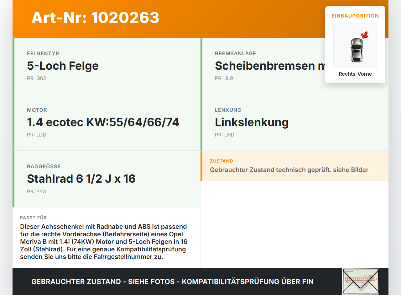 Opel Meriva B S10 10-13 1,4i 74KW Achsschenkel Radnabe mit ABS Rechts Vorne Opel Meriva B S10 10-13 22.03.2010... Vorschau 3