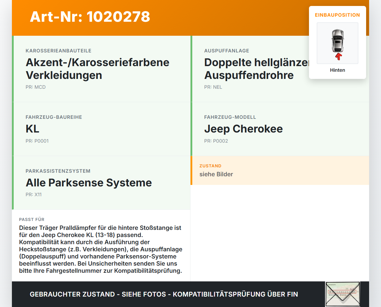 Jeep Cherokee KL 13-18 Träger Pralldämpfer für Stoßstange Hinten Mitte Jeep Cherokee KL 13-18 01.01.2017 68138413AB... Vorschau 3