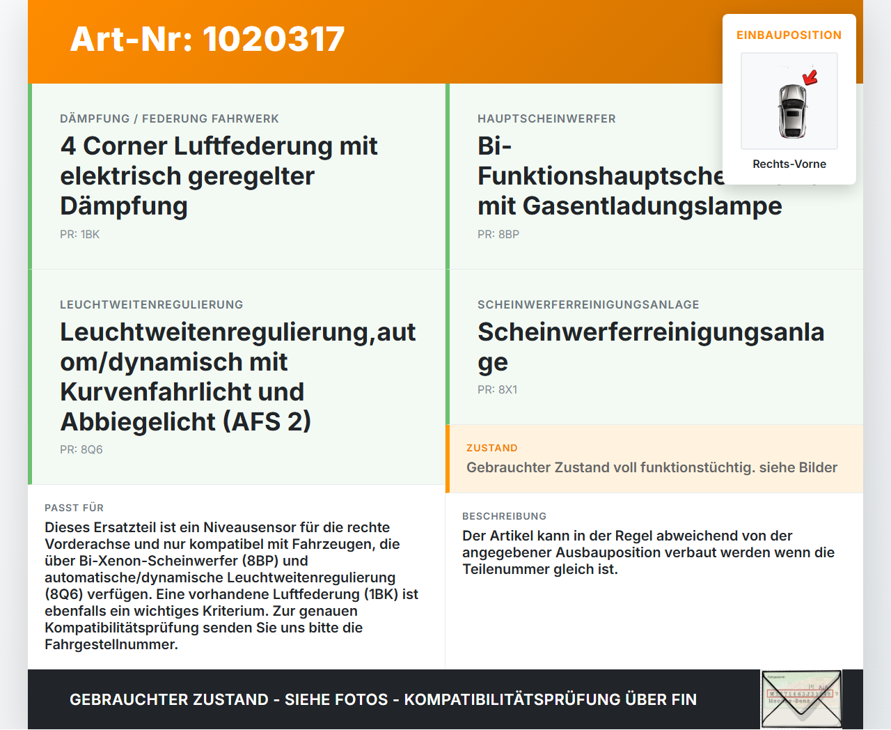 Audi A6 4F C6 08-11 Niveausensor Xenon LWR Sensor Neigung Rechts Vorne Audi A6 4F C6 08-11 10.03.2009 4F0941286B... Vorschau 3