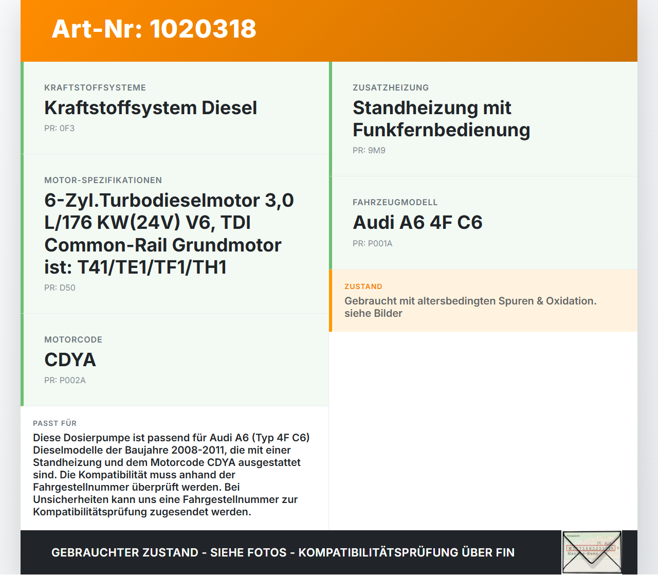 Audi A6 4F C6 08-11 Dosierpumpe Kraftstoffpumpe für Standheizung Audi A6 4F C6 08-11 10.03.2009 2K0963303B gebraucht Vorschau 3