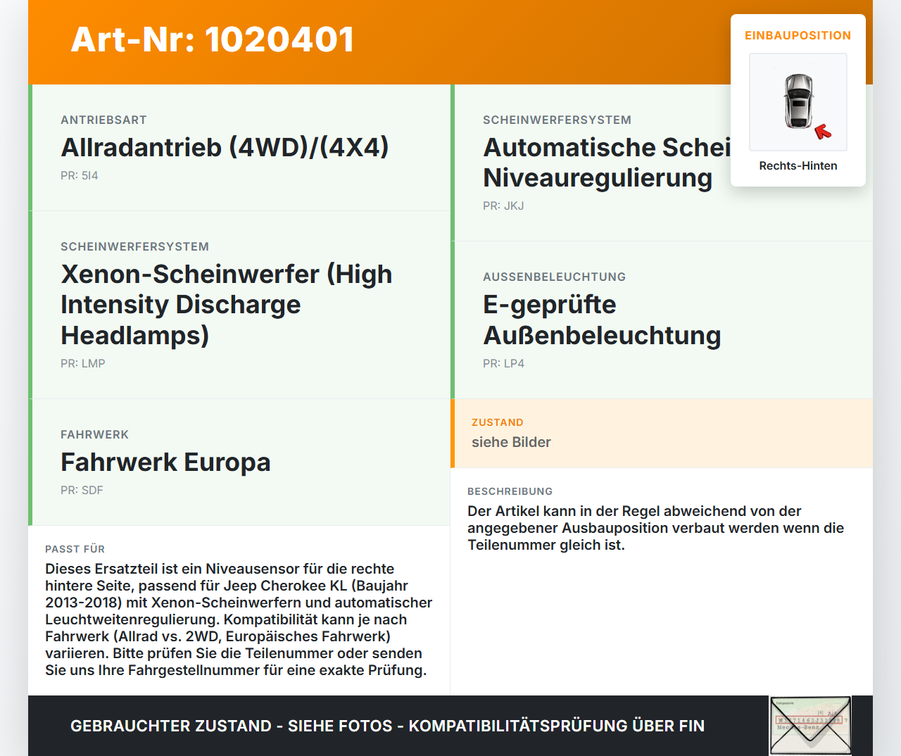 Jeep Cherokee KL 13-18 Niveausensor Xenon LWR Sensor Neigung Rechts Hinten Jeep Cherokee KL 13-18 01.01.2017... Vorschau 3