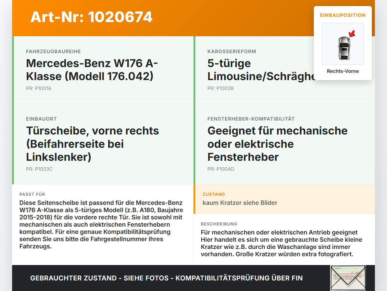 Mercedes W176 A180 15-18 5T Seitenscheibe RVK Türscheibe Rechts Vorne Mercedes W176 A180 15-18 19.10.2016 gebraucht Vorschau 3