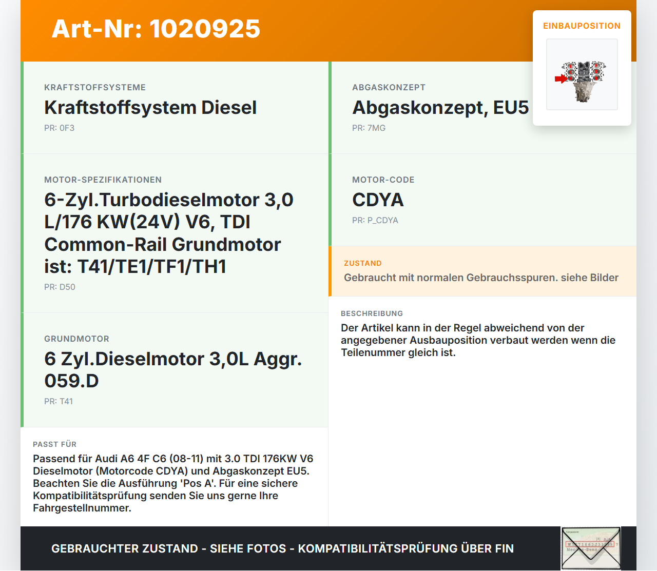 Audi A6 4F C6 08-11 TDI 3,0 176KW CDYA Kolben mit Pleuel Pos A Audi A6 4F C6 08-11 10.03.2009 059107065CH gebraucht Vorschau 3