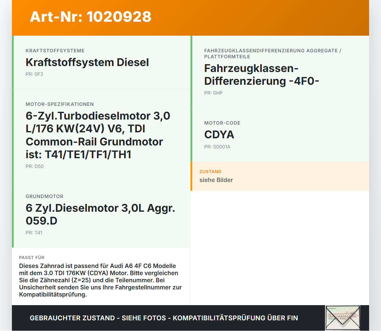Audi A6 4F C6 08-11 TDI 3,0 176KW CDYA Zahnrad Kettenrad Z=25 für Ölpumpe Audi A6 4F C6 08-11 10.03.2009 FSO0604005... Vorschau 3