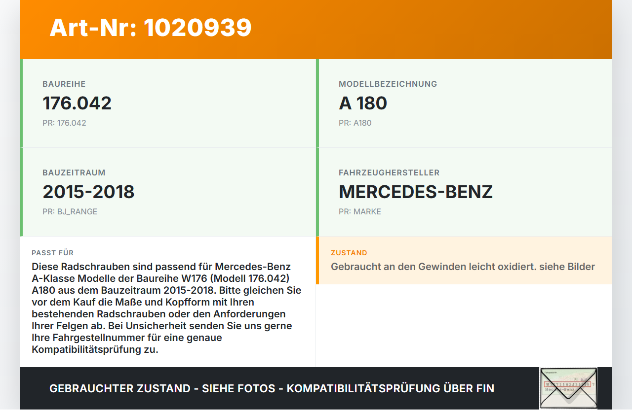 Mercedes W176 A180 15-18 Satz Radschrauben Schraube Radbolzen Mercedes W176 A180 15-18 19.10.2016 gebraucht Vorschau 3