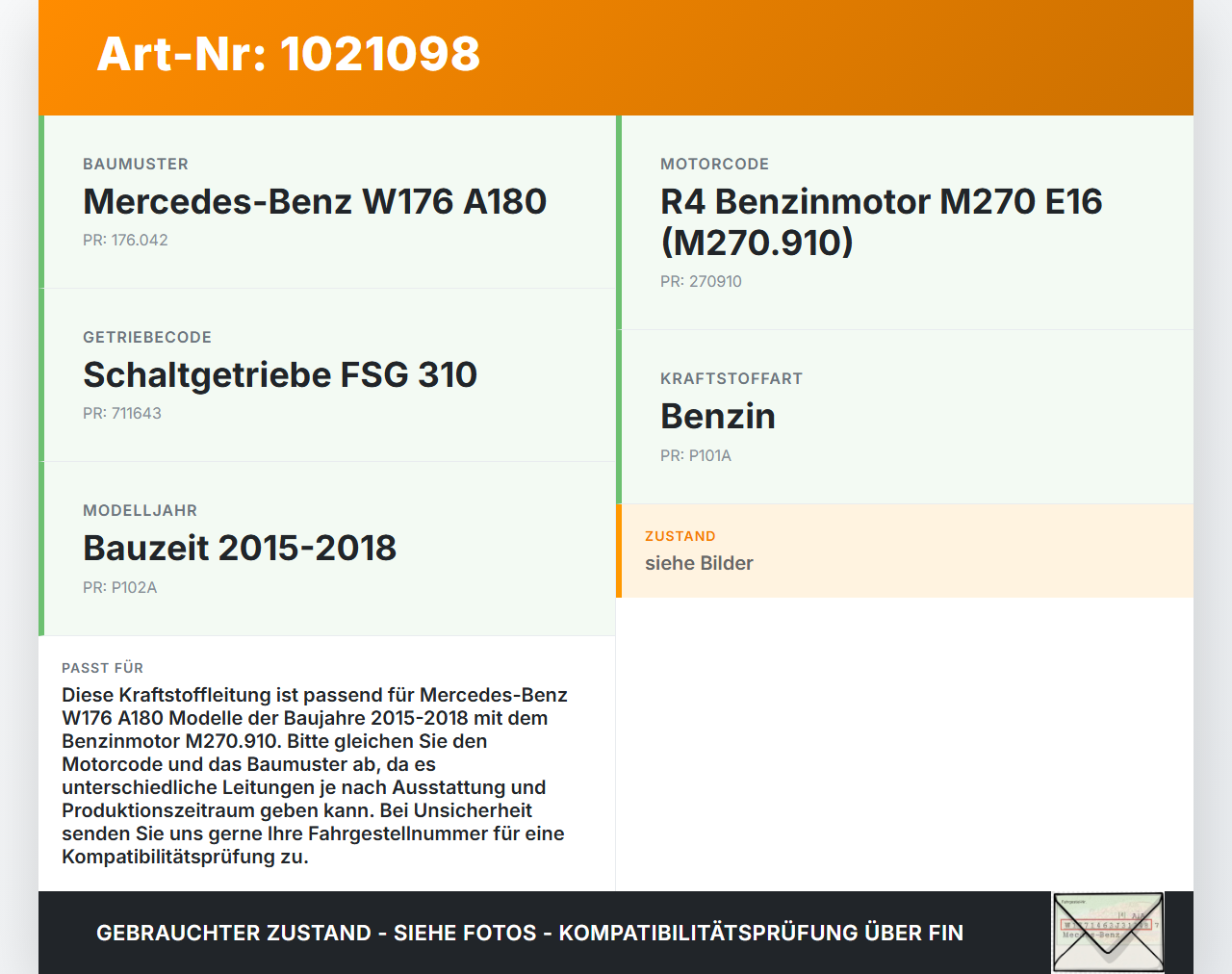 Mercedes W176 A180 15-18 1,6 85KW Leitung Kraftstoffleitung Kraftstoffschlauch Mercedes W176 A180 15-18 19.10.2016... Vorschau 3