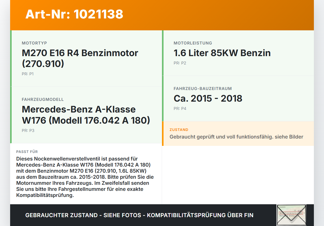 Mercedes W176 A180 15-18 1,6 85KW 270.910 Nockenwellenverstellung Verstellung für Nockenwelle Solenoid Hubmagnet... Vorschau 3