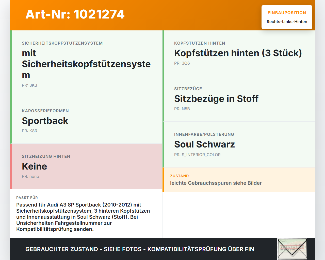 Audi A3 8P QU 10-12 Kopfstütze Rechts oder Links Hinten Soul Schwarz Audi A3 8P QU 10-12 31.01.2011 8P0885901L... Vorschau 3