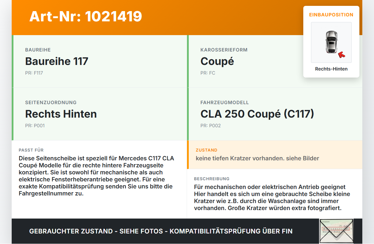 Mercedes CLA 250 C117 13-16 Coupe RHK Seitenscheibe für Tür Türscheibe Rechts Hinten Mercedes CLA 250 C117 13-16... Vorschau 3