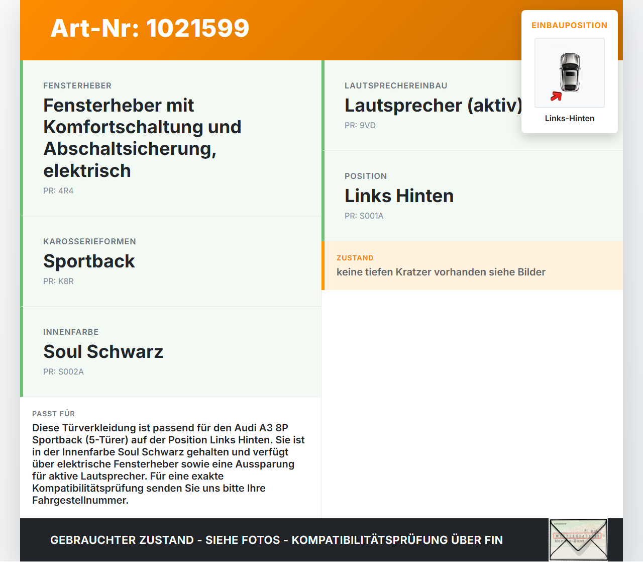 Audi A3 8P QU 10-12 5T Türverkleidung Türpappe Links Hinten Soul Schwarz Audi A3 8P QU 10-12 31.01.2011 8P4867303P... Vorschau 3