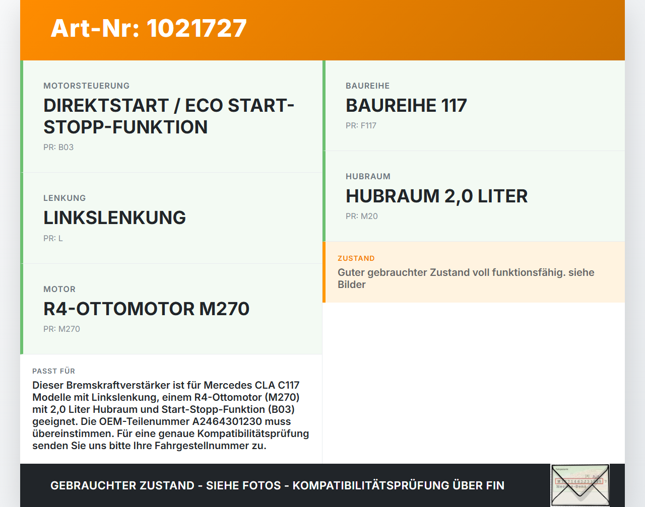 Mercedes CLA 250 C117 13-16 2,0i 125KW Bremskraftverstärker Mercedes CLA 250 C117 13-16 24.06.2014 A2464300930... Vorschau 3