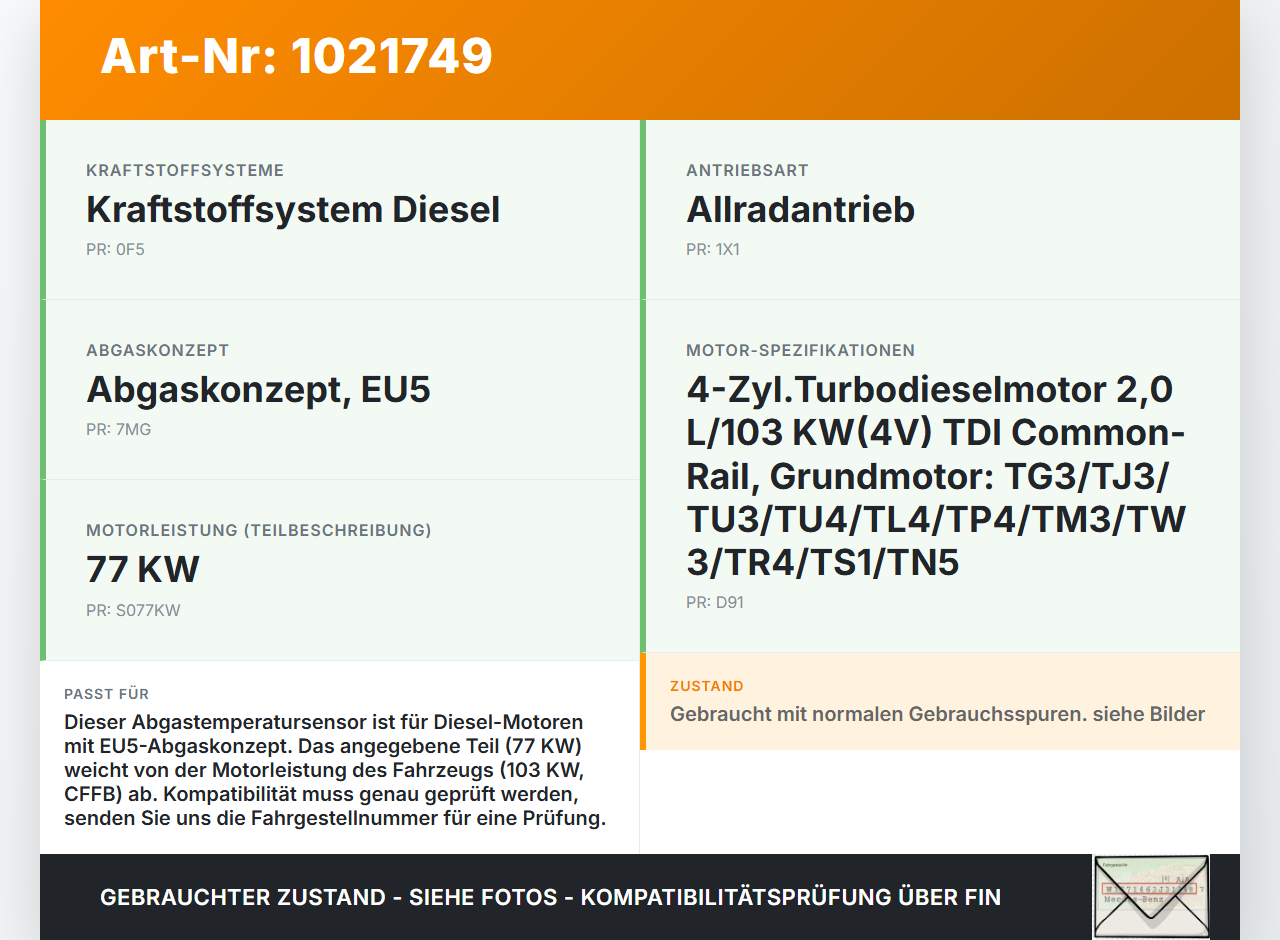 Audi A3 8P QU 10-12 2,0 77KW Sensor Abgastemperatursensor Abgassonde Audi A3 8P QU 10-12 31.01.2011 03L906088GP... Vorschau 3