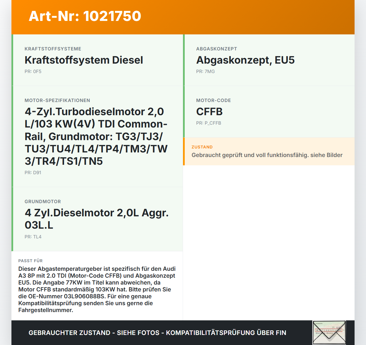 Audi A3 8P QU 10-12 2,0 77KW Abgastemperaturgeber Geber Abgastemperatur Audi A3 8P QU 10-12 31.01.2011 03L906088BS... Vorschau 3