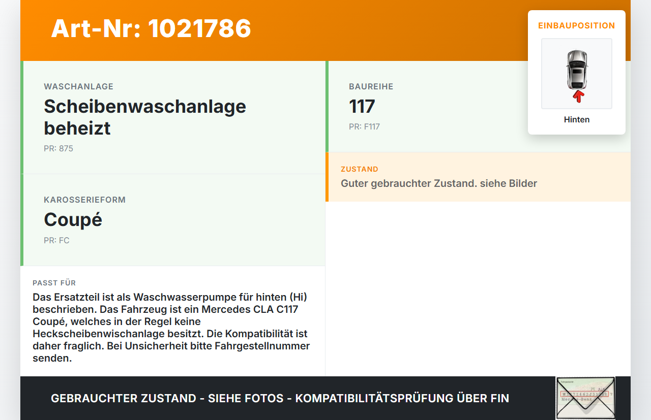 Mercedes CLA 250 C117 13-16 Waschwasserpumpe Wischwasserpumpe Waschpumpe Hinten Mercedes CLA 250 C117 13-16... Vorschau 3