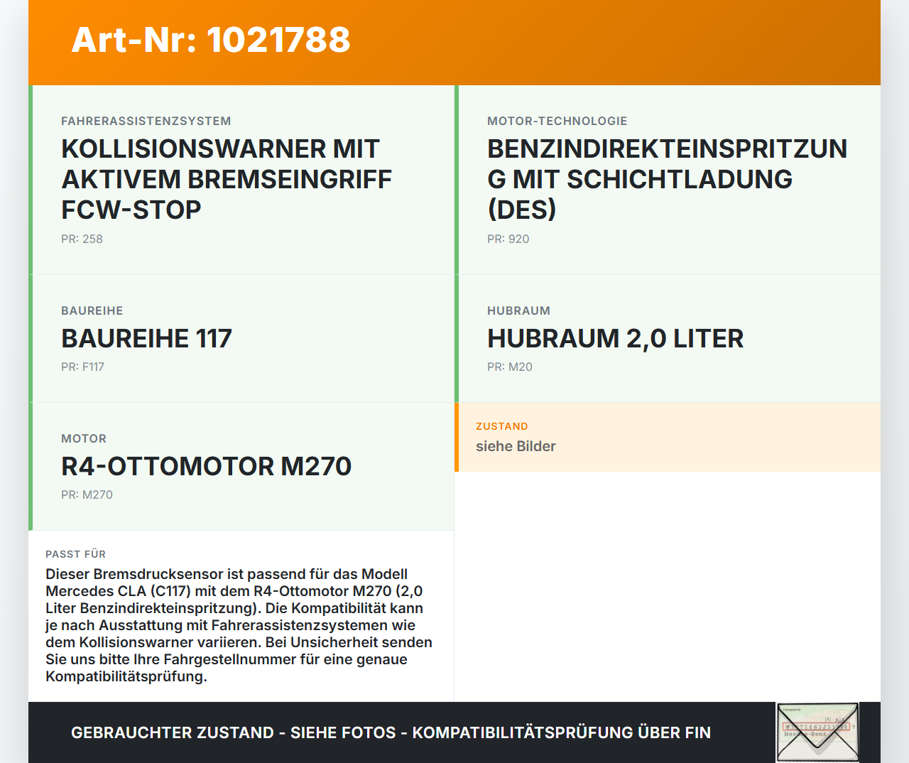 Mercedes CLA 250 C117 13-16 2,0i 125KW Luftdruck Bremsdrucksensor für Bremskraftverstärker Mercedes CLA 250 C117... Vorschau 3