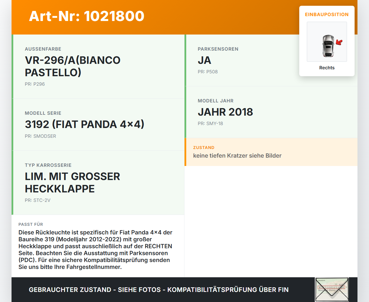 Fiat Panda 4x4 319 12-22 Rückleuchte Rücklicht Heckleuchte Rechts orig Fiat Panda 4x4 319 12-22 22.01.2018 51843842... Vorschau 3