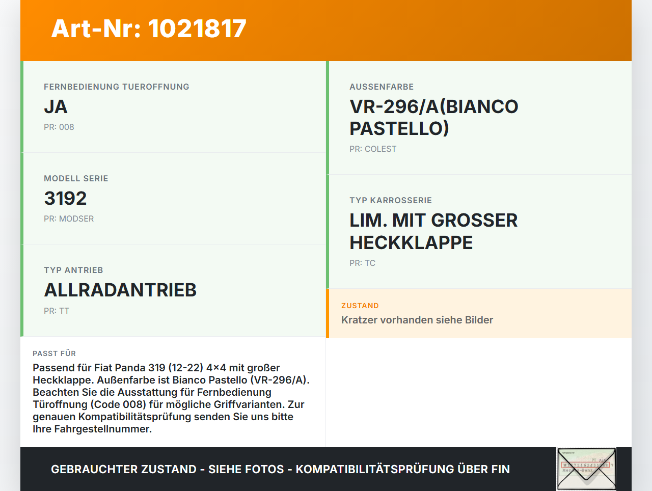 Fiat Panda 4x4 319 12-22 Blende Griffleiste für Heckklappe Fiat Panda 4x4 319 12-22 22.01.2018 735668995 gebraucht Vorschau 3