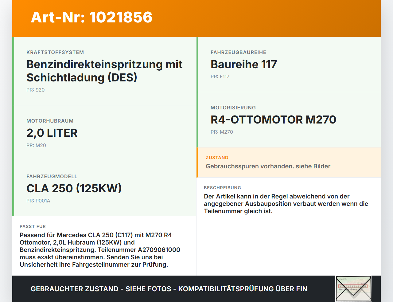 Mercedes CLA 250 C117 13-16 2,0i 125KW Zündspule Zyl.4 Mercedes CLA 250 C117 13-16 24.06.2014 A2749061400... Vorschau 3