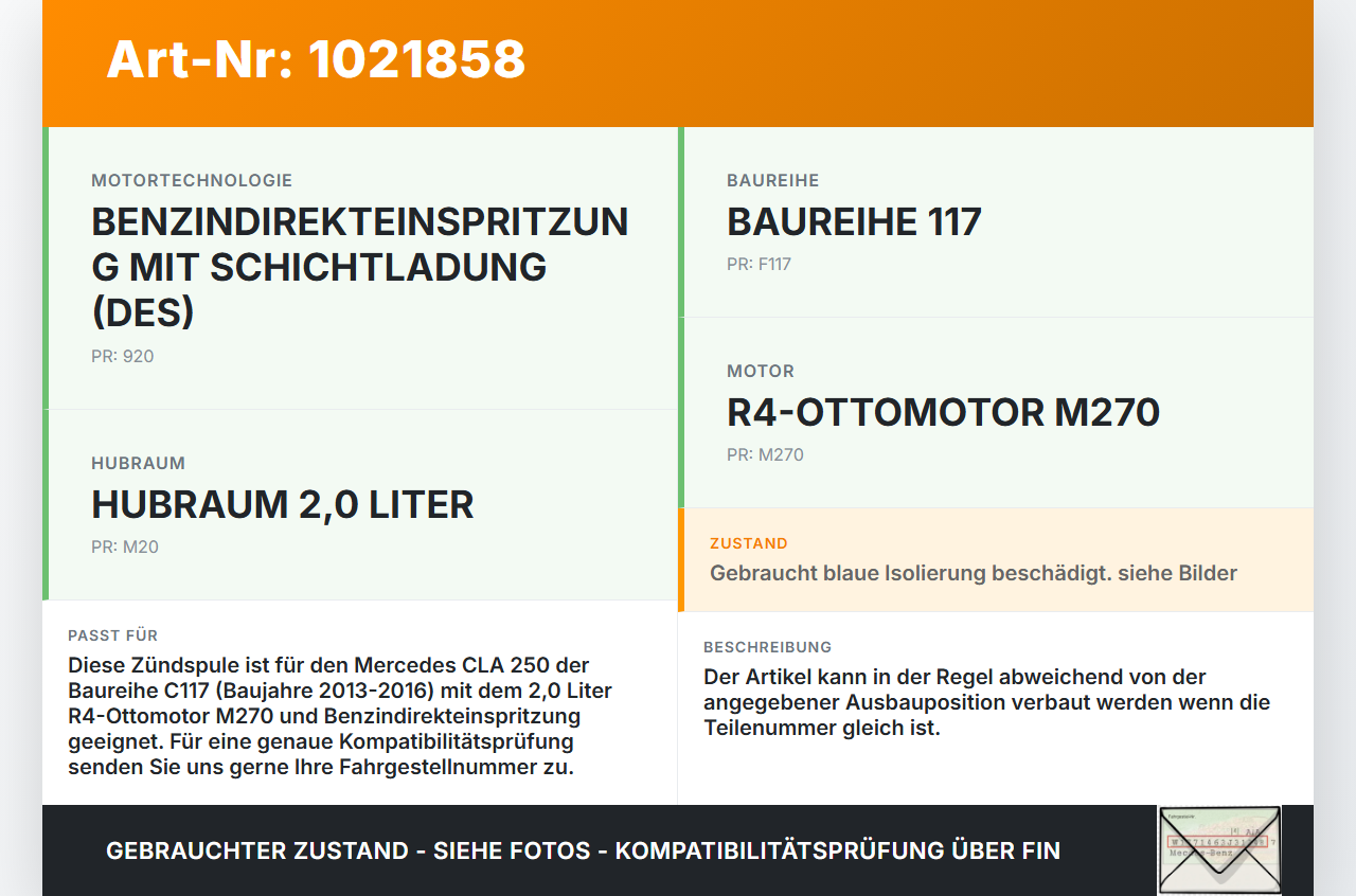 Mercedes CLA 250 C117 13-16 2,0i 125KW Zündspule Zyl.3 Mercedes CLA 250 C117 13-16 24.06.2014 A2749061400... Vorschau 3