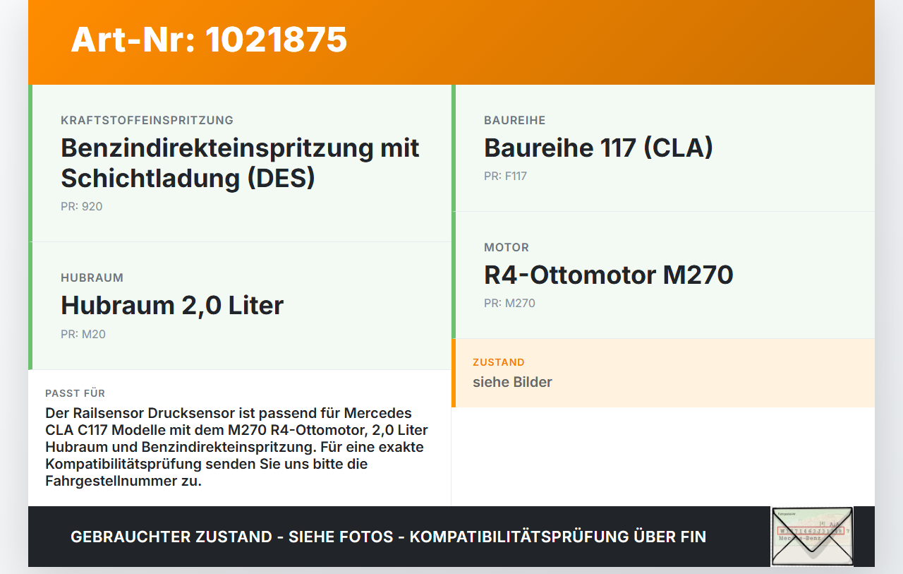 Mercedes CLA 250 C117 13-16 2,0i 125KW Railsensor Drucksensor 1 Mercedes CLA 250 C117 13-16 24.06.2014 A2700780717... Vorschau 3